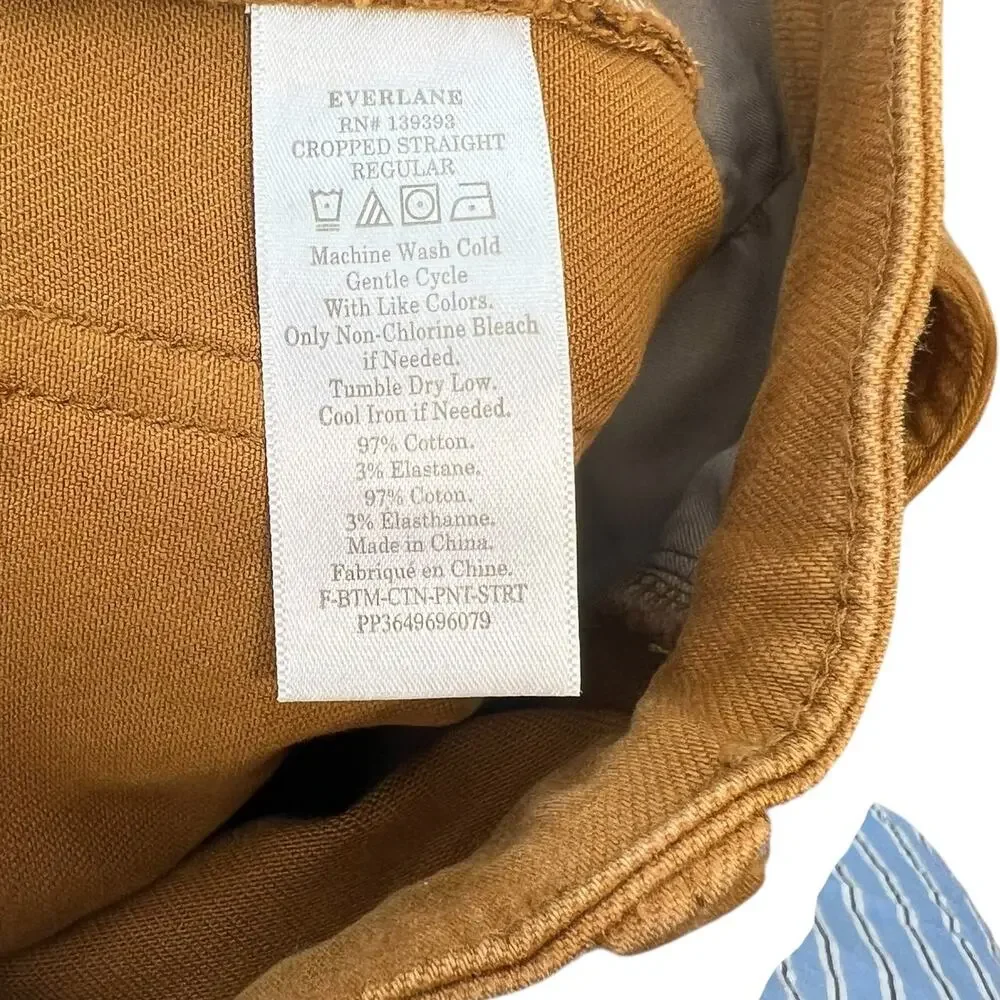 Everlane The Straight Leg Crop Pants Cotton Golden Brown Yellow Size 00‎